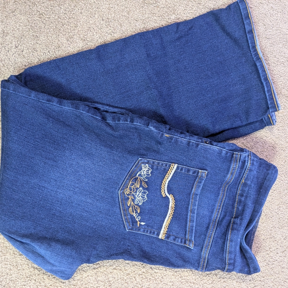 The Pioneer Woman Blue Flare Jeans with Gold Embroidery